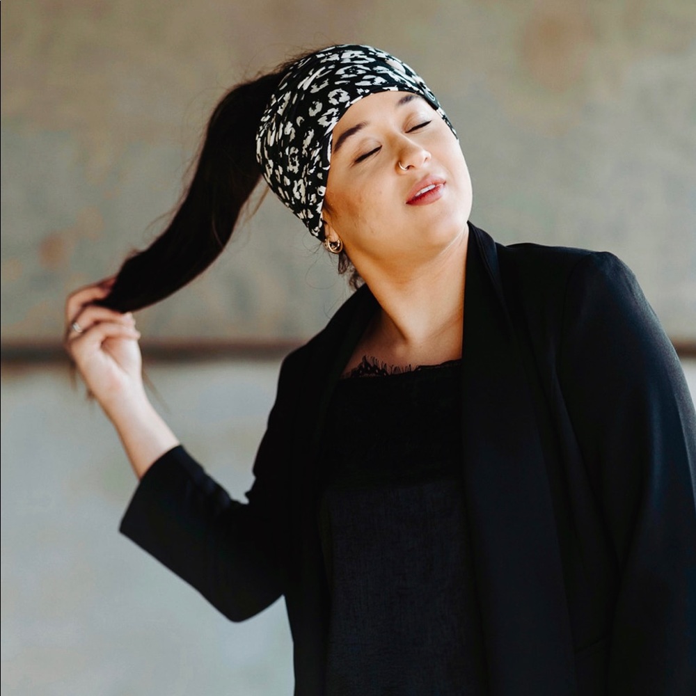 BANDEAU WIDE HEAD BAND WRAP Black White Leopard beanie face mask boho summer